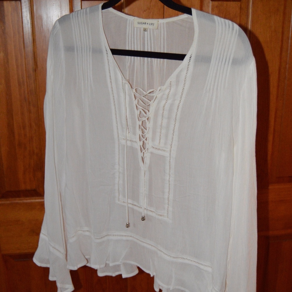 Sugar + Lips Long Sleeve Lace Up Top